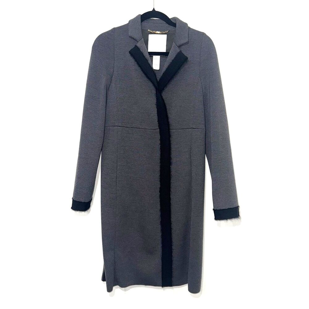 Les Copains 100% Wool Heavy Knit Coat - Gray/Black S